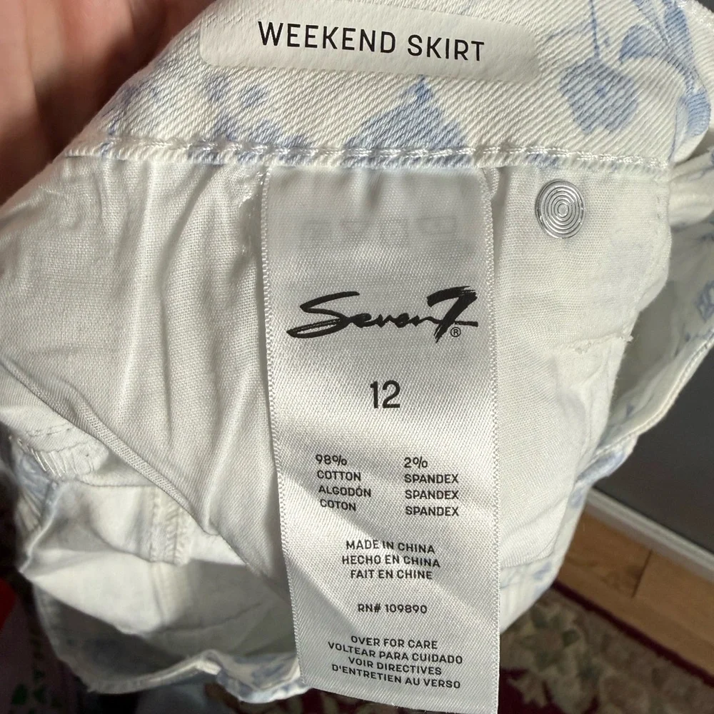Seven7 Weekend Skirt Wht/Blue Denim Buttonfly Mini Womens Sz 12 NWOT